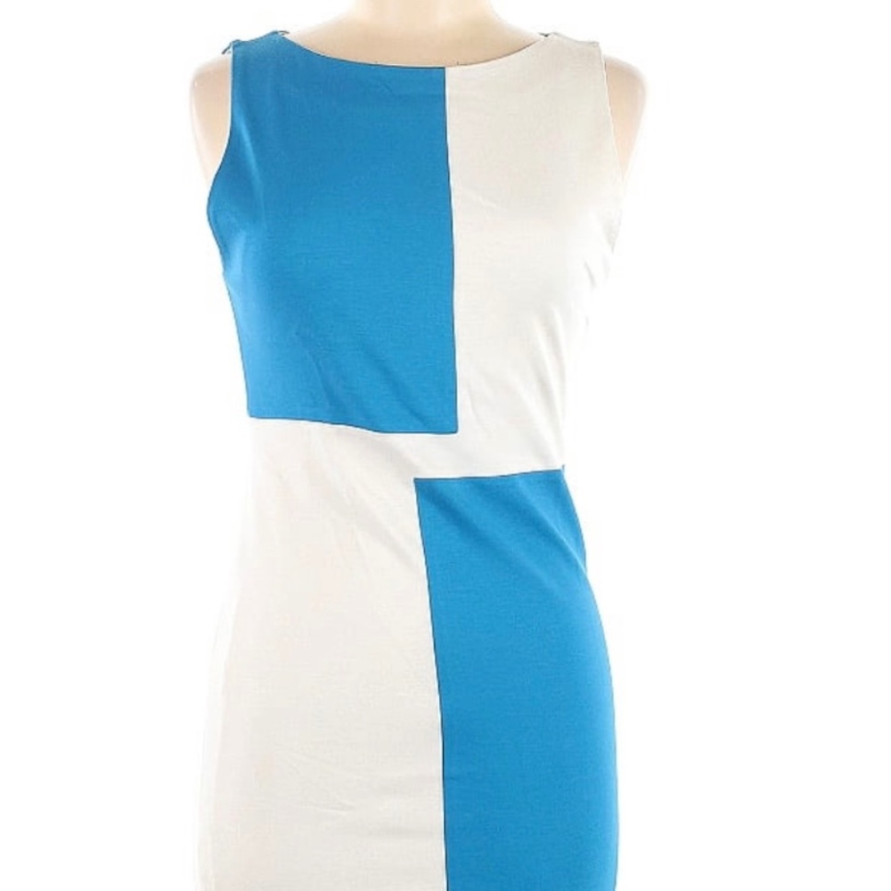 Alice + Olivia short white and blue geometric dress 6